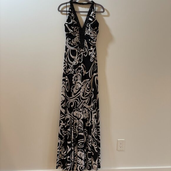 JS Boutique Black & White Printed Halter Evening Gown • Size 8 - Picture 1 of 8